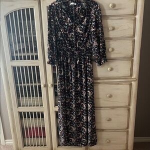 Ces Femme Navy Print Floral 3/4 Sleeve Dress